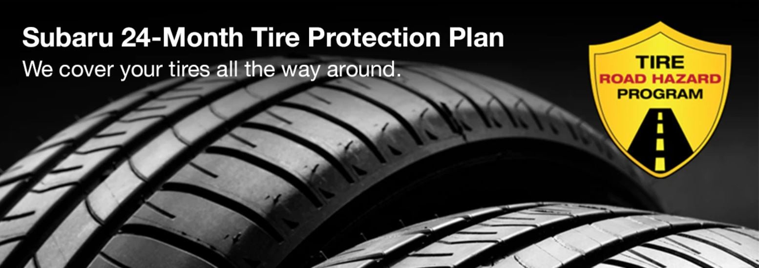 Subaru tire with 24-Month Tire Protection and road hazard program logo. | Vann York Subaru in Asheboro NC