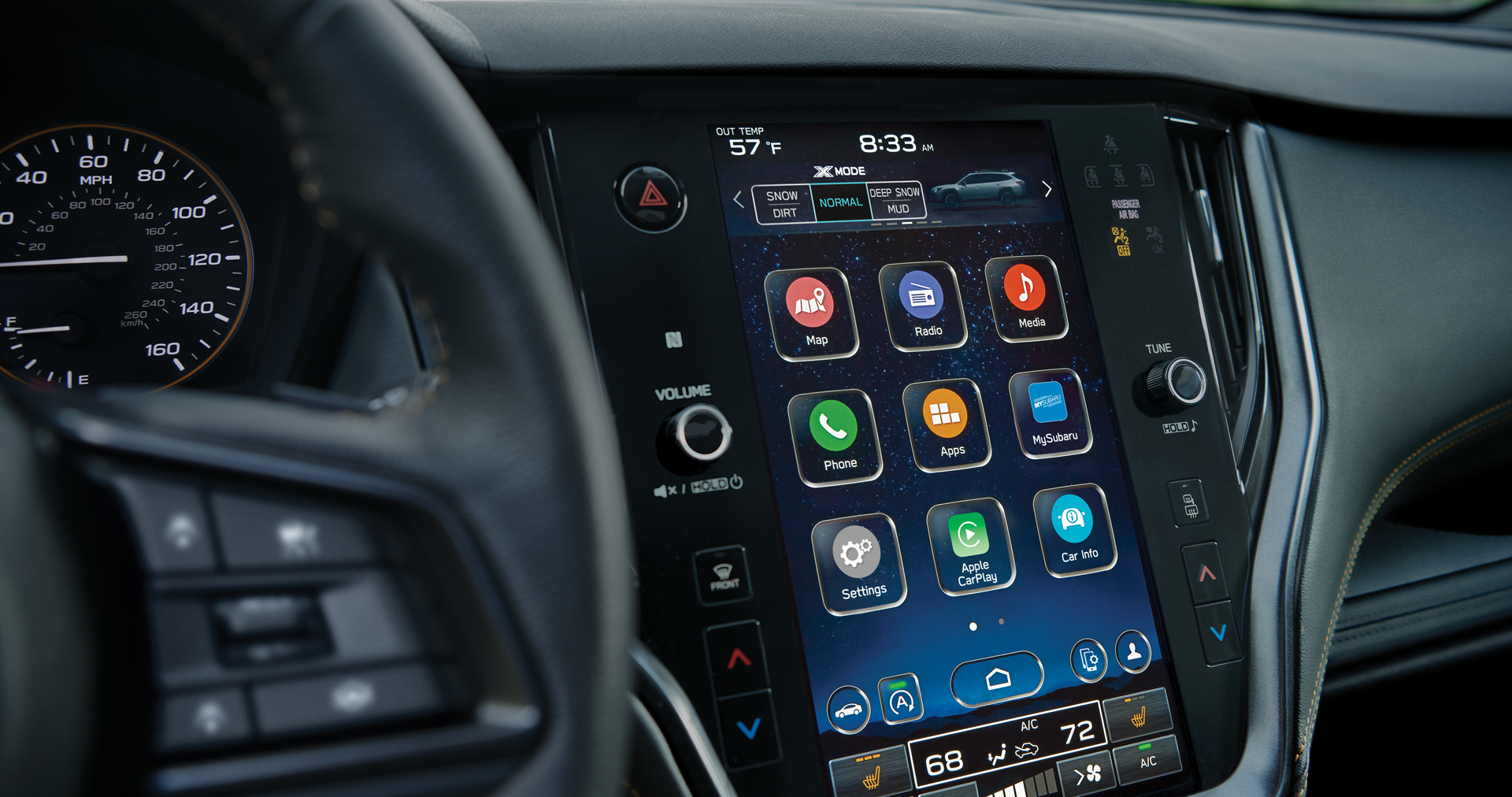 A close-up of the 11.6-inch touchscreen for the STARLINK Multimedia system on the 2023 Outback Wilderness. | Vann York Subaru in Asheboro NC